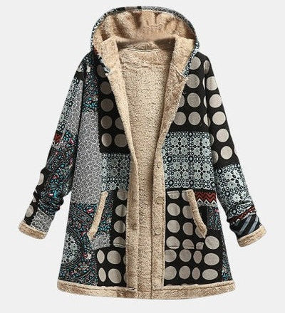 Manteau à capuche doublé patchwork à pois — Elsa, LucieSaint-Tropez