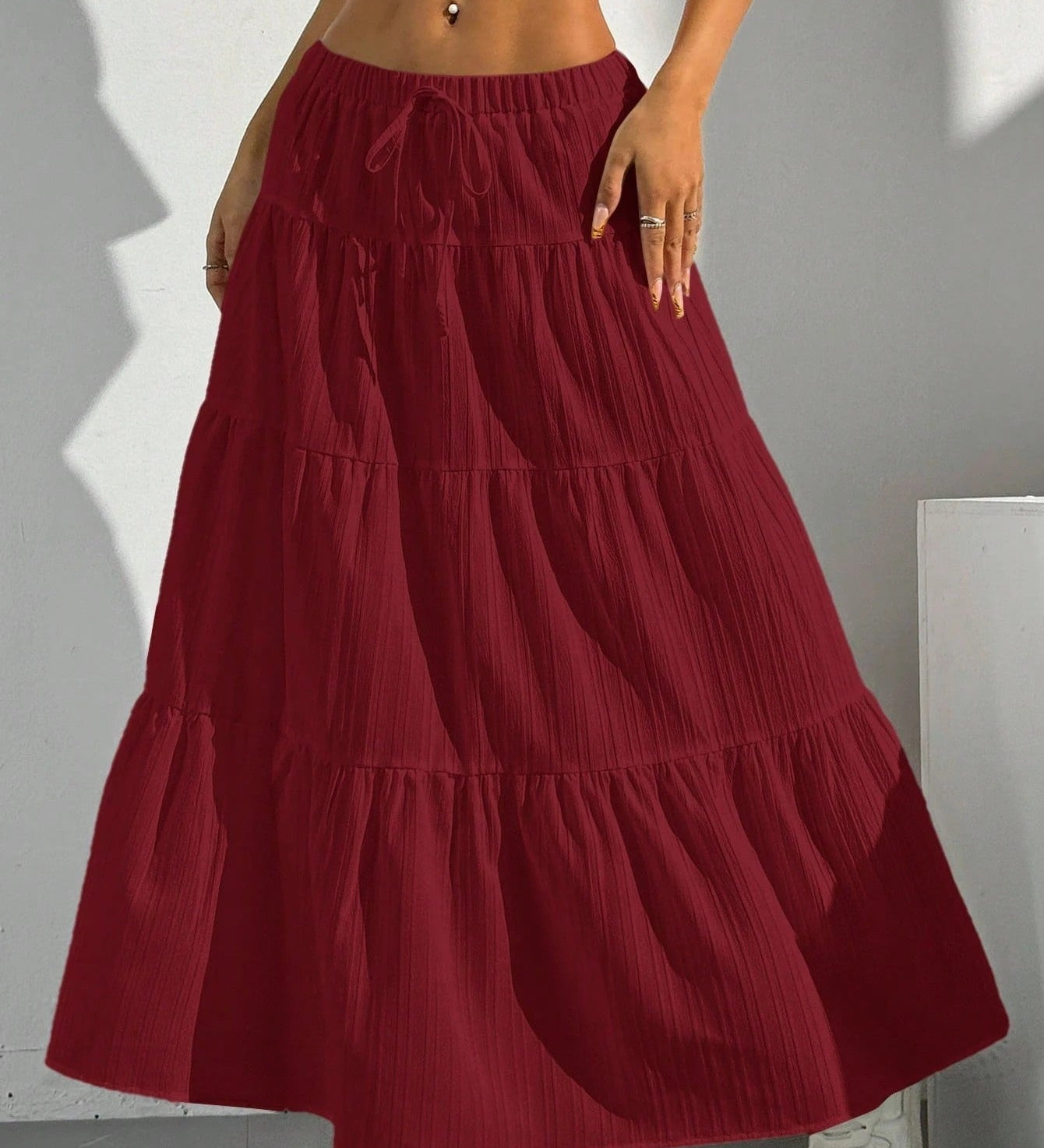Myla | Jupe longue taille haute à plis pour femme