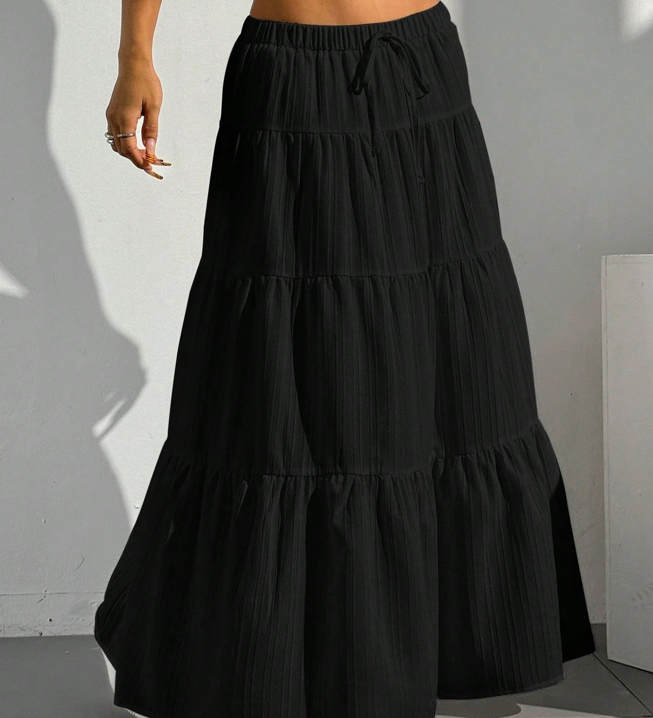 Myla | Jupe longue taille haute à plis pour femme