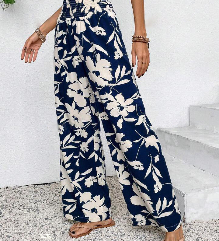 Theodora | Pantalon Large à Taille Haute Décontracté à Motif Floral pour Femme
