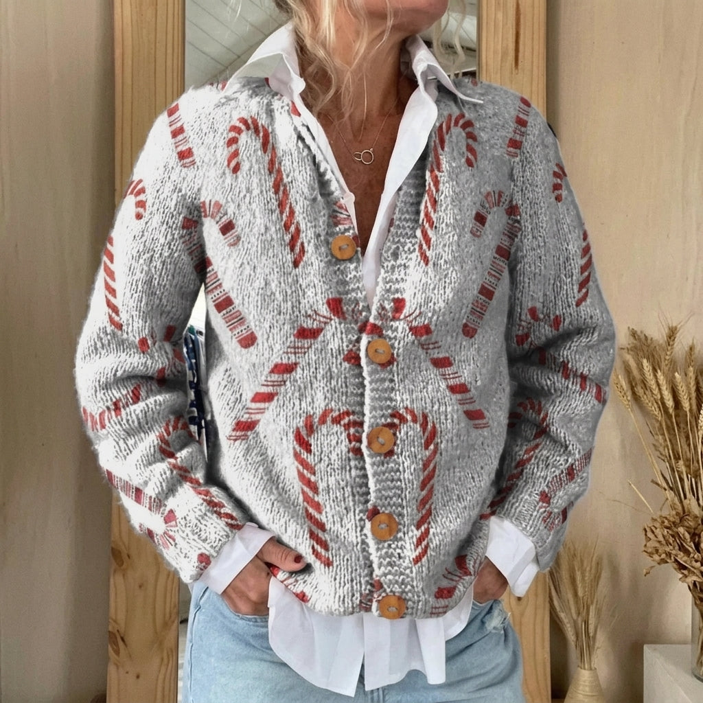 Cardigan boutonné gris à sucres d'orge de Noël — Tiphaine, LucieSaint-Tropez