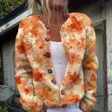 Cardigan boutonné à feuilles d'érable d'automne — Isabelle, LucieSaint-Tropez