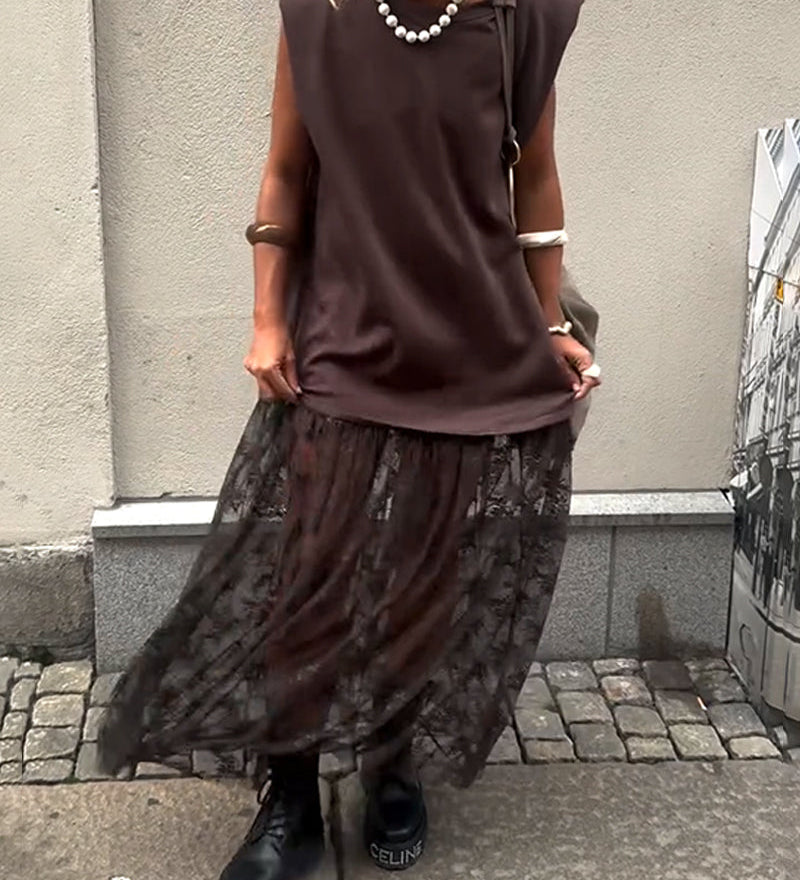 Robe sans Manches en Mesh et Patchwork