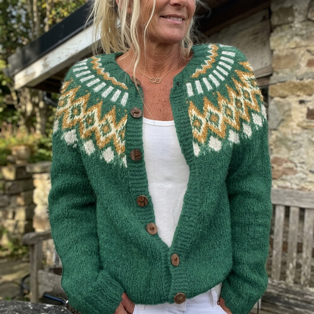 Cardigan boutonné à jacquard norvégien — Angélique, LucieSaint-Tropez (vue 2)