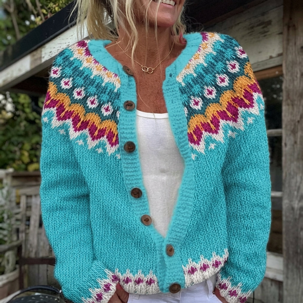 Cardigan boutonné à jacquard norvégien — Angélique, LucieSaint-Tropez