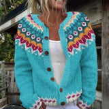Cardigan boutonné à jacquard norvégien — Angélique, LucieSaint-Tropez