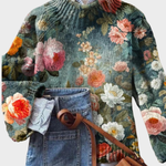 Pull col roulé vert canard à grandes fleurs — Colette, LucieSaint-Tropez