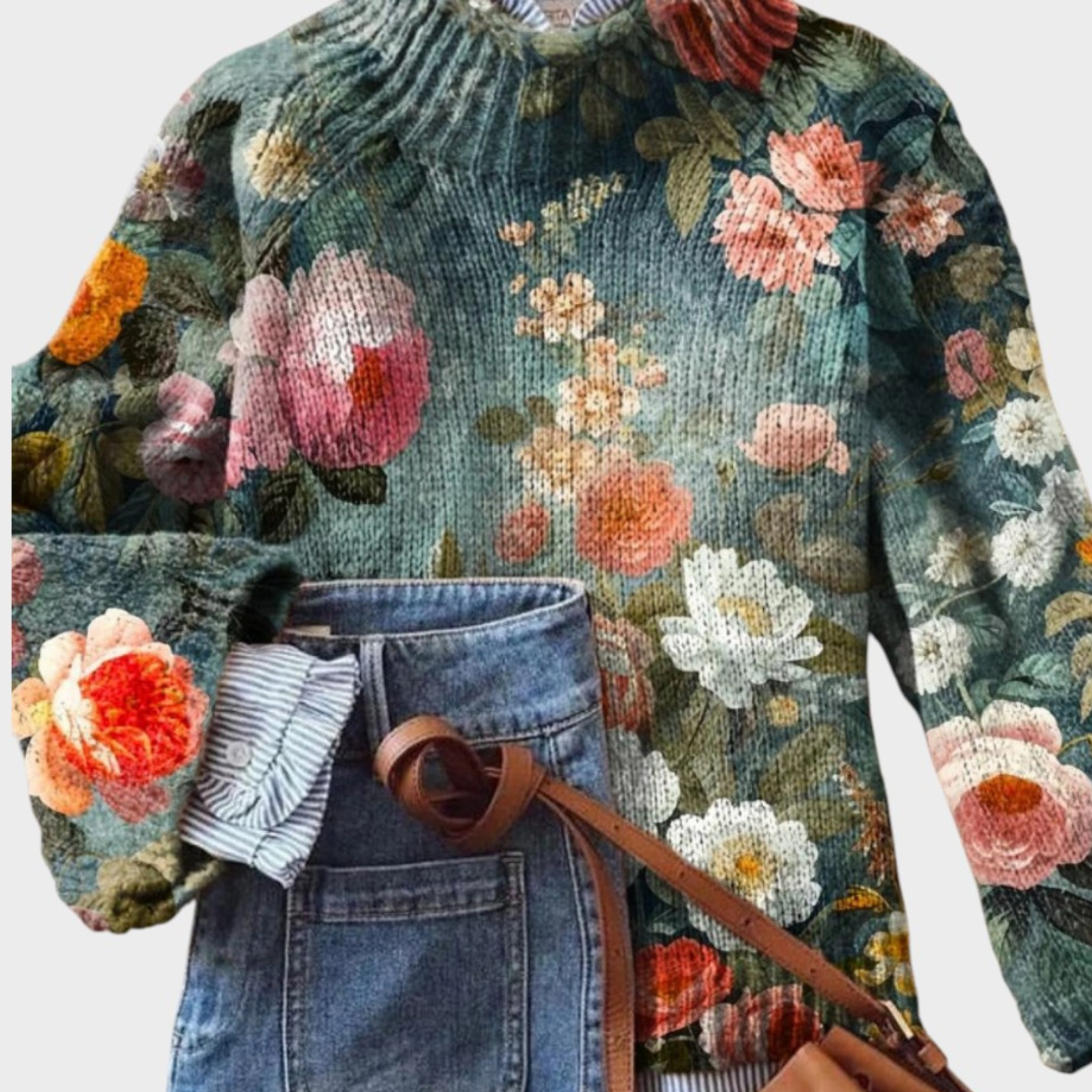 Pull col roulé vert canard à grandes fleurs — Colette, LucieSaint-Tropez