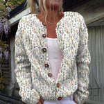 Cardigan boutonné crème à fleurs des prés — Jacinthe, LucieSaint-Tropez