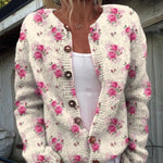 Cardigan boutonné crème à roses aquarellées — Victorine, LucieSaint-Tropez