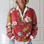 Cardigan boutonné rouge à fleurs rétro — Émilienne, LucieSaint-Tropez