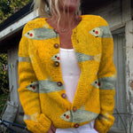 Cardigan boutonné jaune à sardines rétro — Clotilde, LucieSaint-Tropez