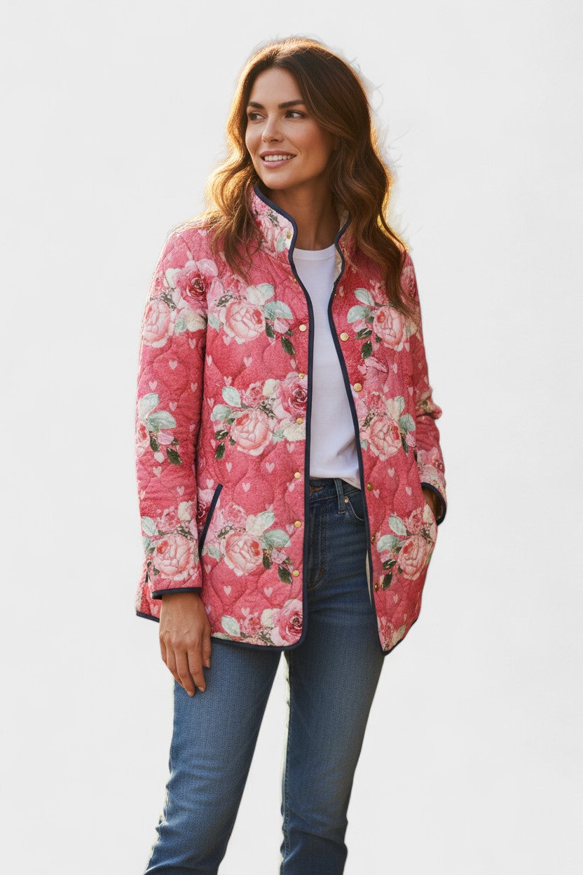 Veste matelassée corail à roses — Rosalie, LucieSaint-Tropez