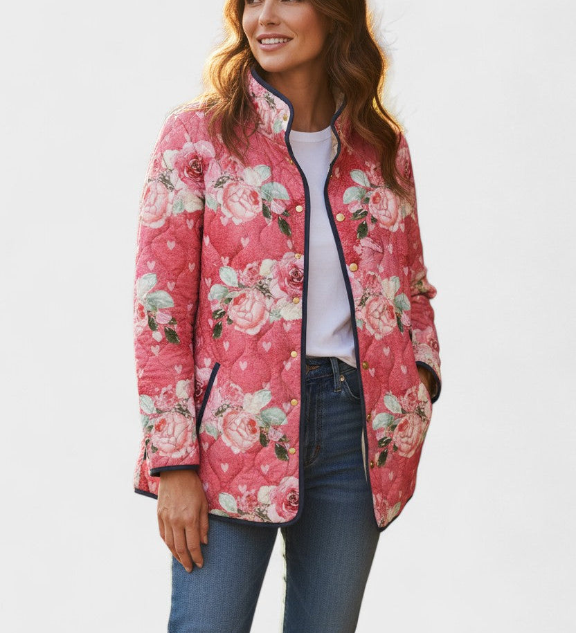 Veste matelassée corail à roses — Rosalie, LucieSaint-Tropez