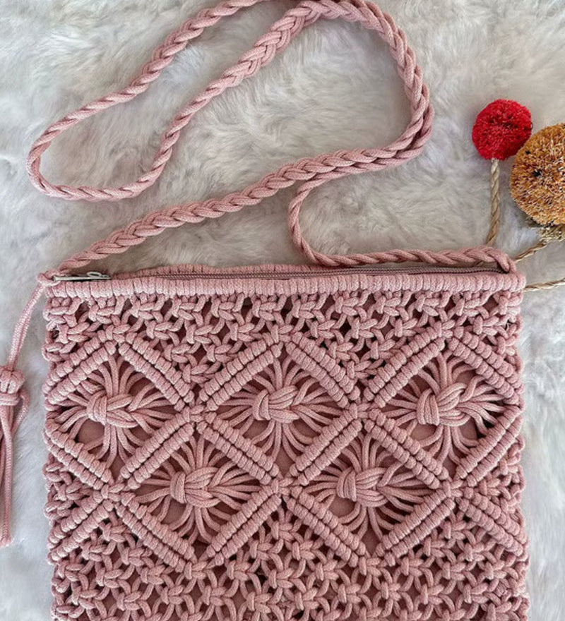 🏆Vente Flash⚡Pochette Minimaliste à Gland pour Femme – Sac Rétro en Corde de Coton Tressée Style Bohème pour Vacances d'Été à la Plage