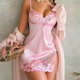 Chemise de Nuit Brodée Sans Dos à Bretelles