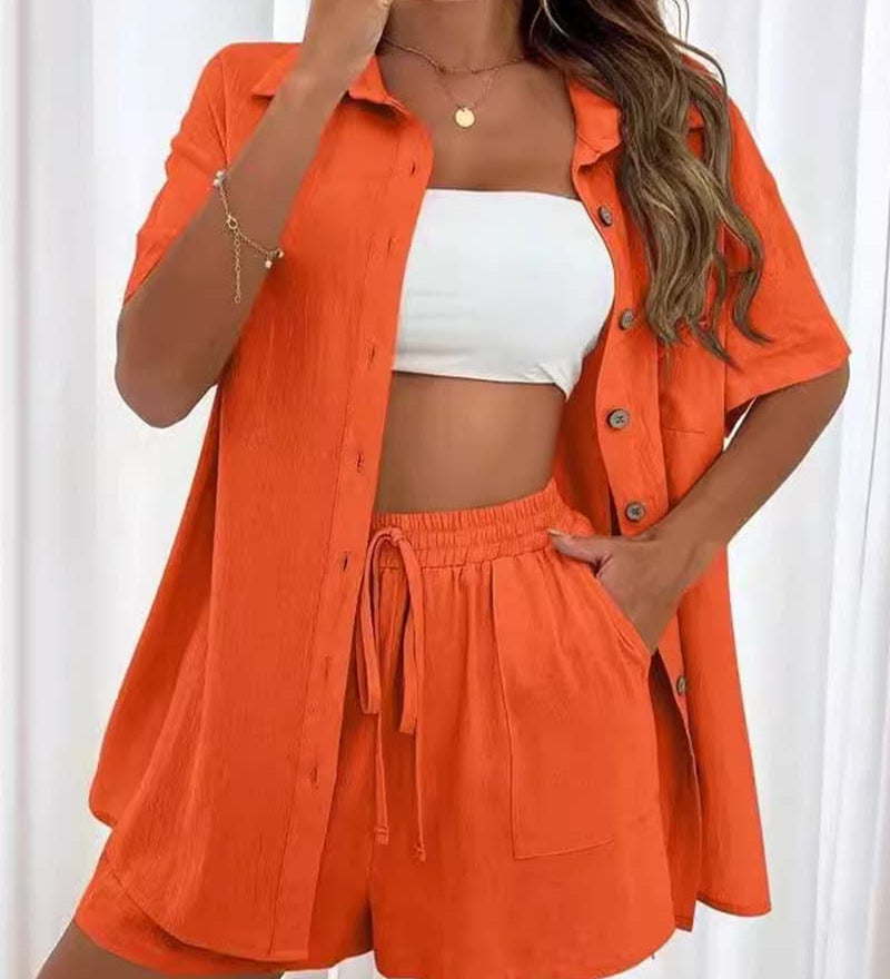 Ensemble chemise et short décontracté de couleur unie