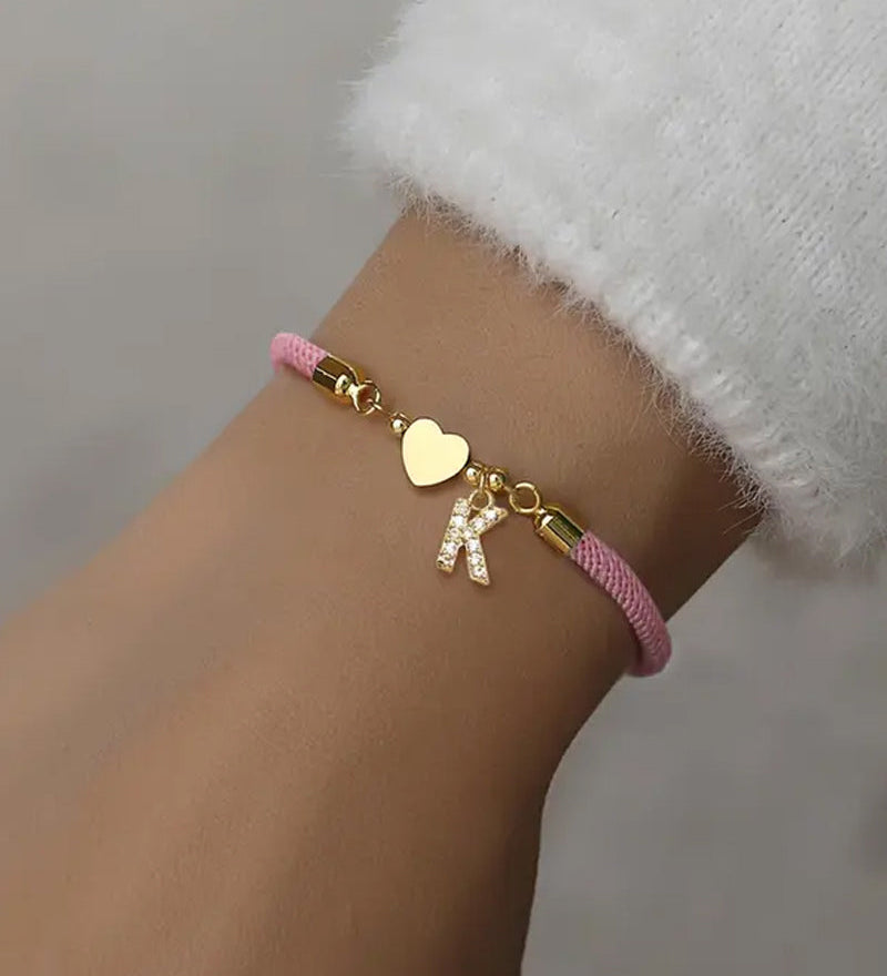 Cœur Initial Charme Lien Branché Bracelet