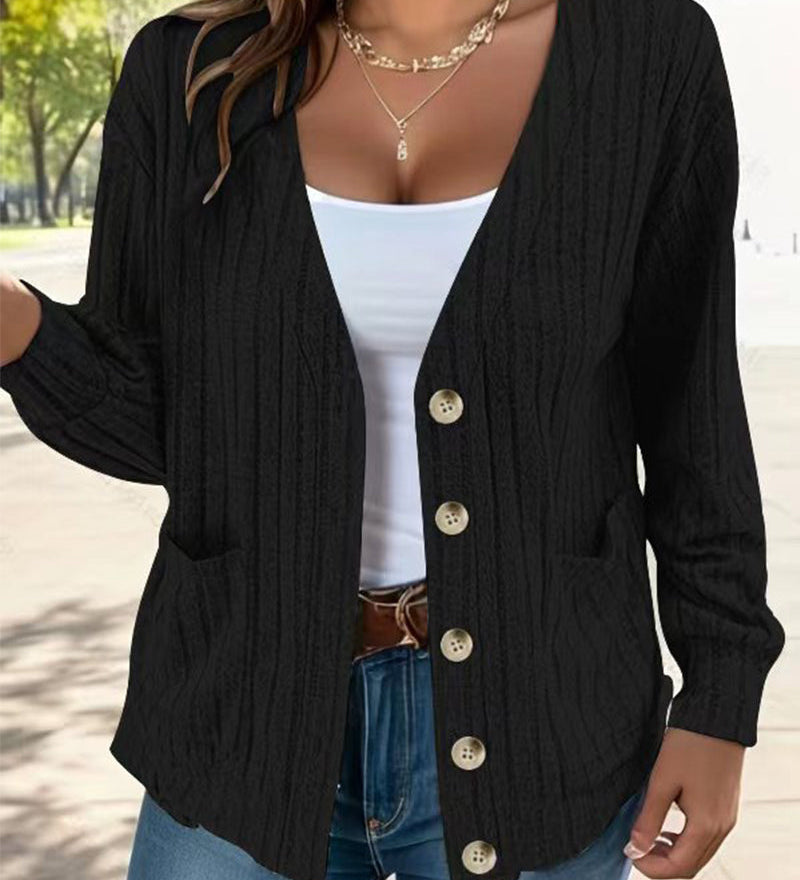 Veste manches longues col V couleur unie