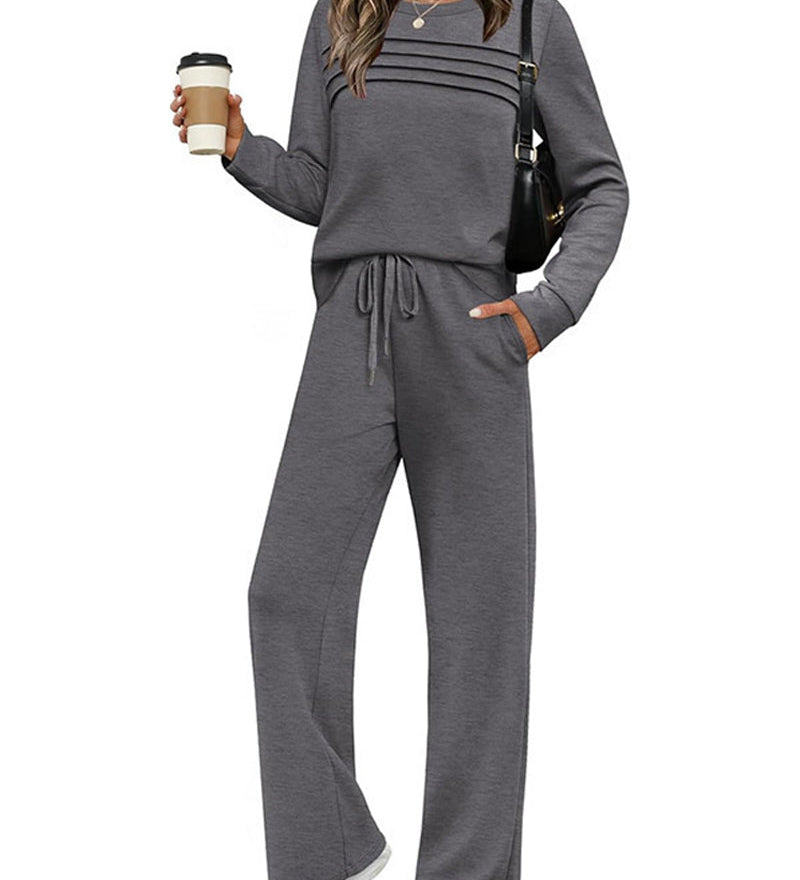 Set Haut à Col Rond pour Femme et Pantalon à Cordon