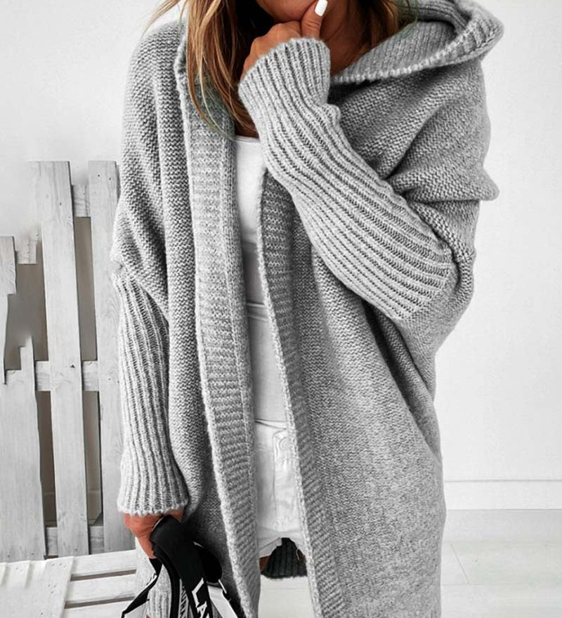 Cardigan simple à capuche de couleur unie avec motif chauve-souris