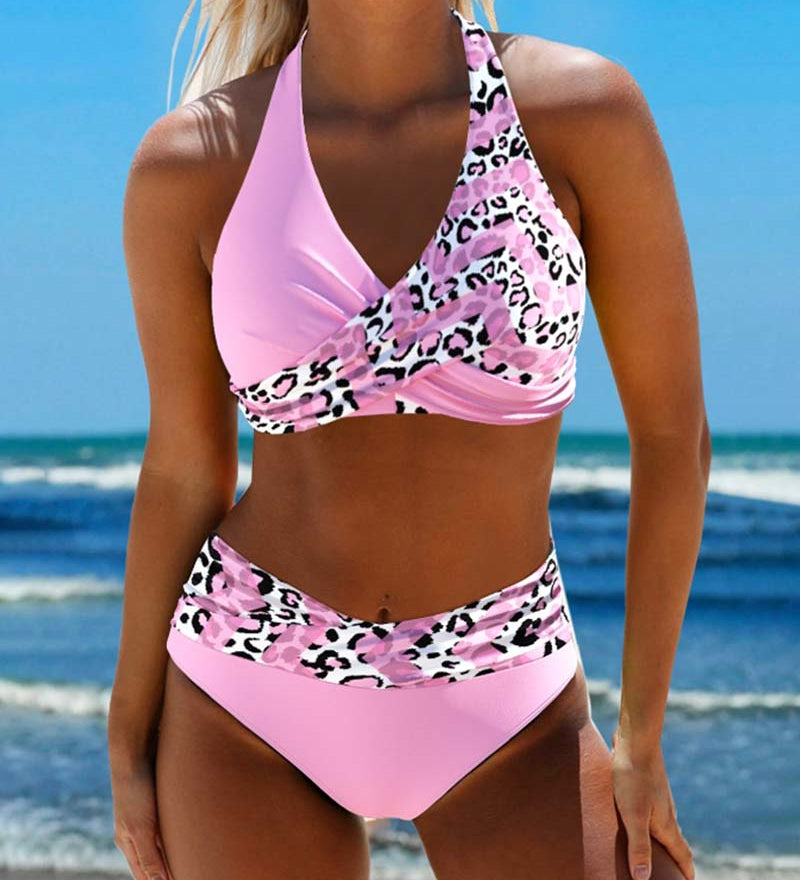 Bikini dos nu imprimé patchwork léopard