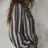 Blouse Profond Col V Rayures Verticales Loose