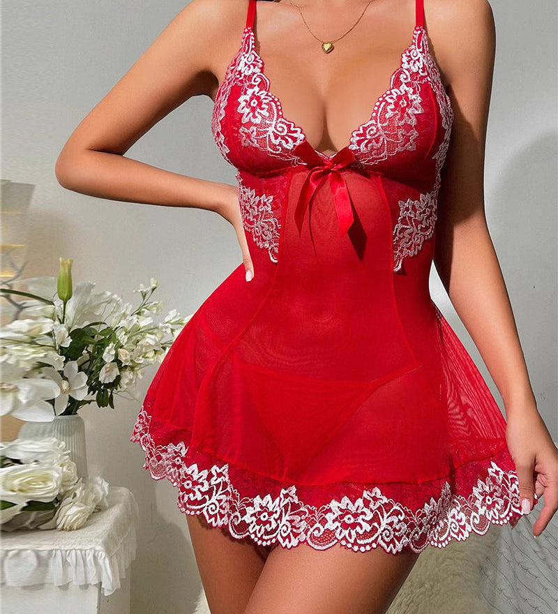 Robe Sexy Dentelle À Décorations De Nœuds Lingerie