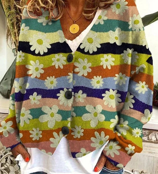 Lune | Cardigan Vintage Coloré avec Boutons pour Femme