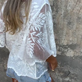 Blouse Manches Papillon Col Rond Brodé