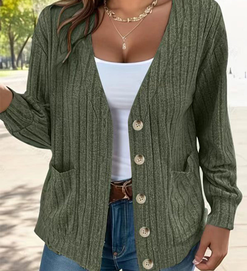 Veste manches longues col V couleur unie