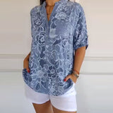 Blouse Col V Boutonnée Imprimée