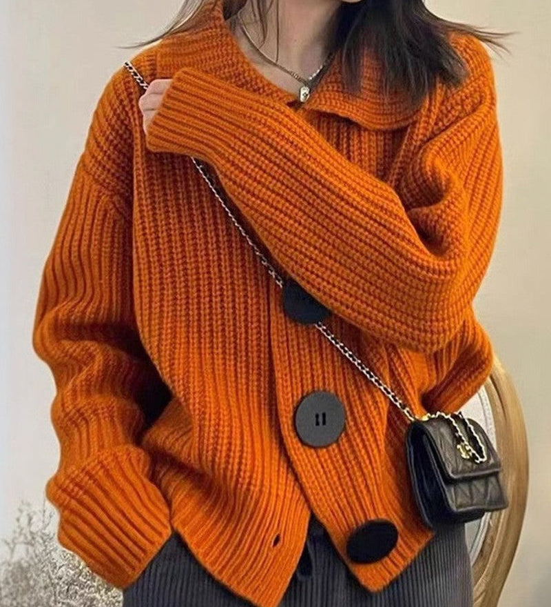 Cardigan à gros boutons et tissage tricot