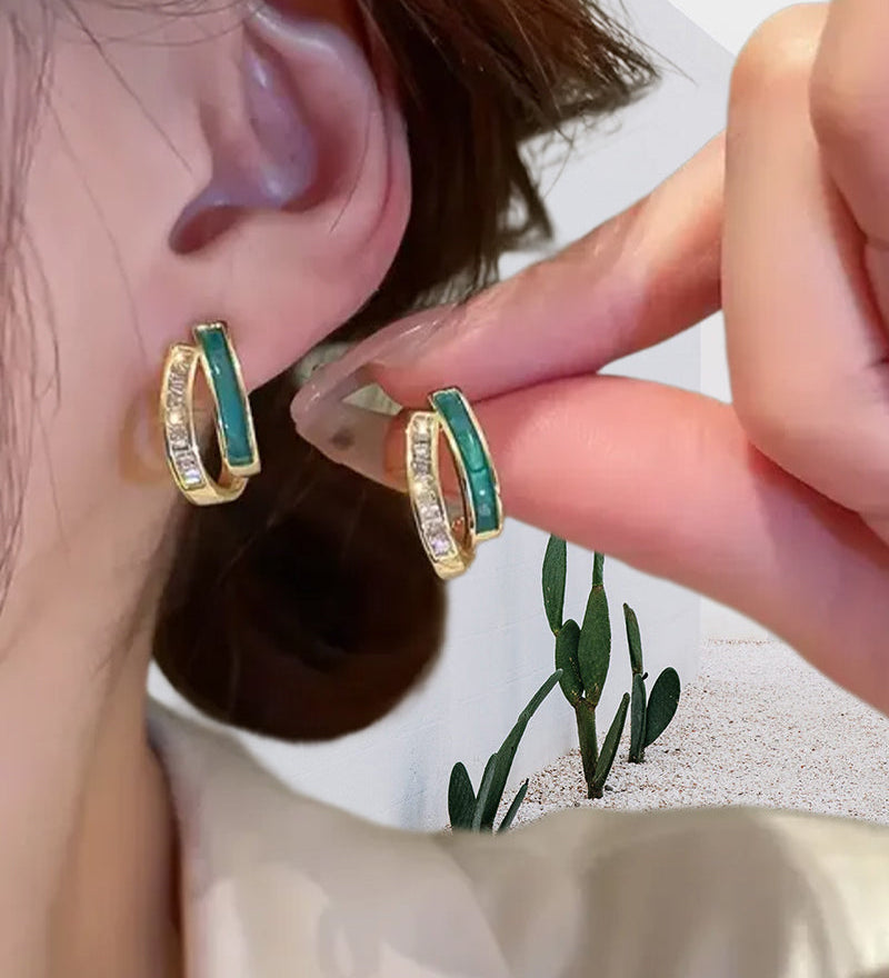 Boucles d'oreilles émeraude élégantes à double couche