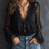 Blouse À Manches Longues En Dentelle Avec Col En V