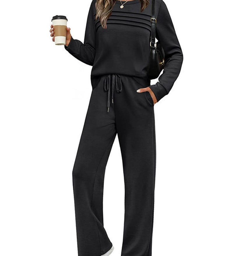 Set Haut à Col Rond pour Femme et Pantalon à Cordon