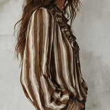 Blouse Profond Col V Rayures Verticales Loose