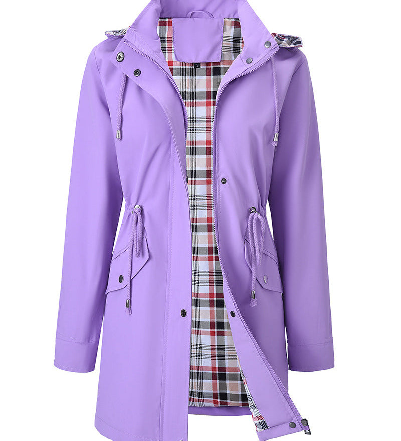 Trench Long Imperméable À Capuche Pour Femme