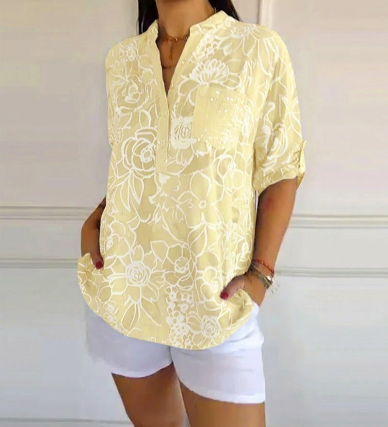 Blouse Col V Boutonnée Imprimée