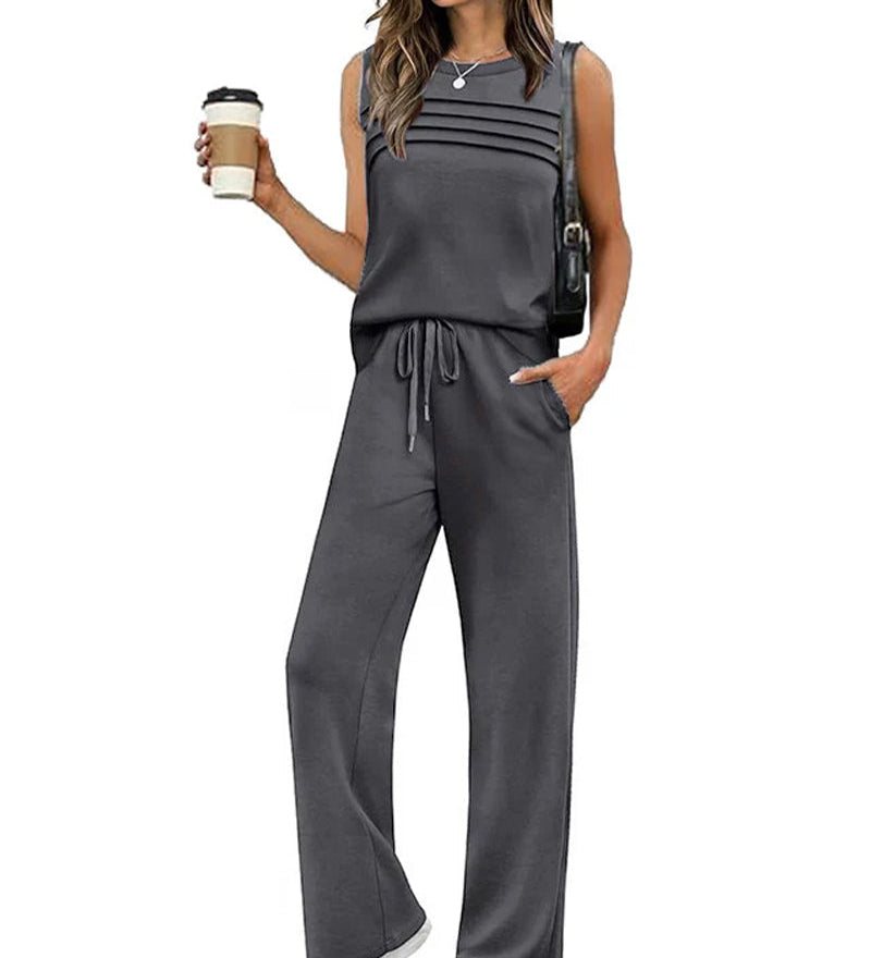 Ensemble Deux Pièces Top Gilet Plissé