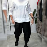 100% Coton Blouse Col Large Couleur Unie Décontracté