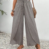 Pantalon large à cordon élastiqué à imprimé géométrique
