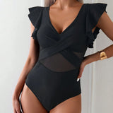 Maillot De Bain Volant En Mesh Une Pièce