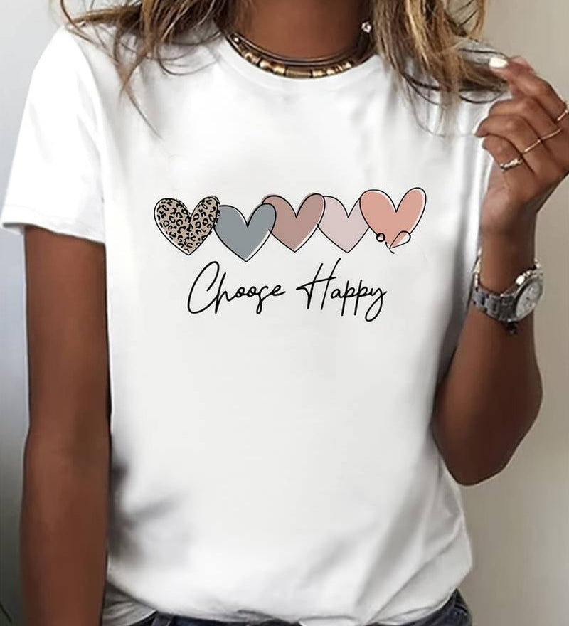 T-shirt décontracté imprimé love à manches courtes et col rond