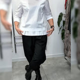 100% Coton Blouse Col Large Couleur Unie Décontracté