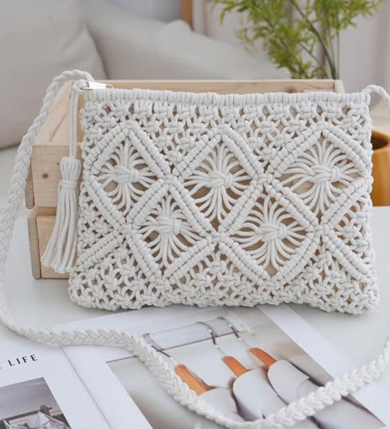 🏆Vente Flash⚡Pochette Minimaliste à Gland pour Femme – Sac Rétro en Corde de Coton Tressée Style Bohème pour Vacances d'Été à la Plage