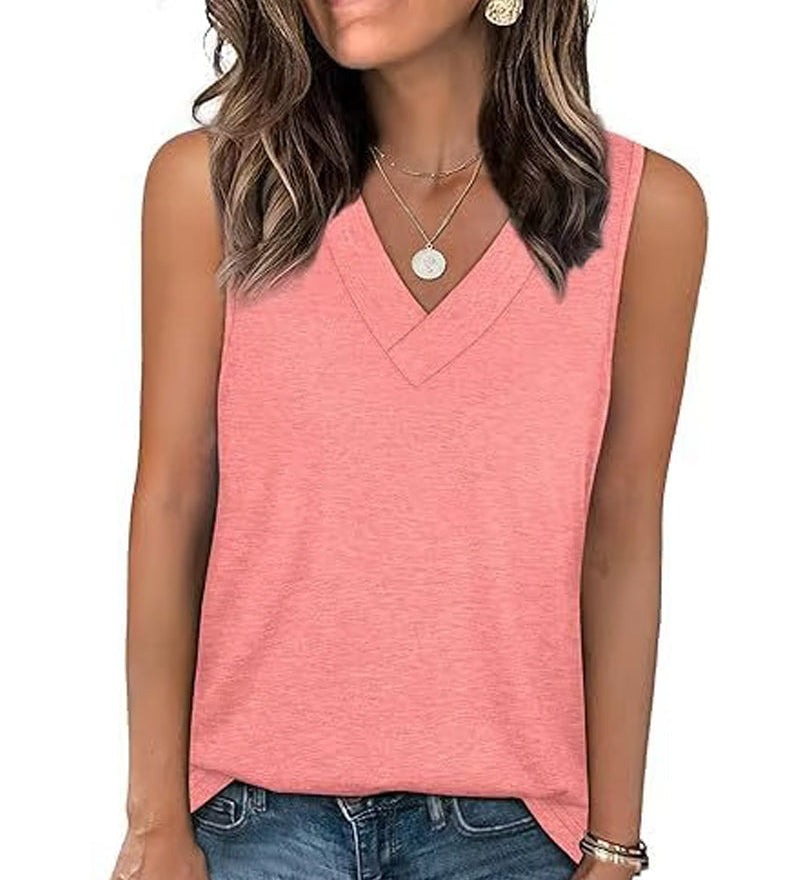 Débardeur T-Shirt Femme Sans Manches Col V Amincissant Coupe Décontractée