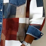 Chemise Color Block Revers À La Mode