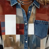Chemise Color Block Revers À La Mode