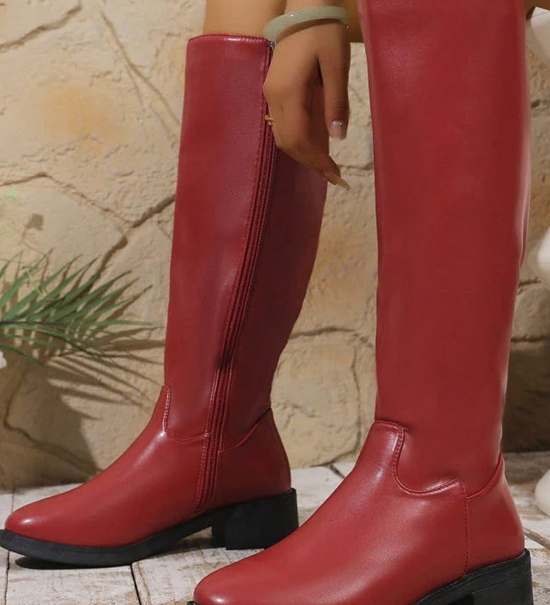 Bottes Mi-Mollet Femme À La Mode Avec Fermeture Éclair Latérale